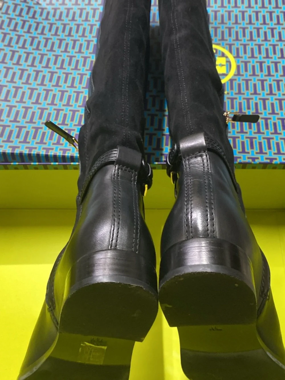 Tory Burch Black Leather Over-the-Knee Riding Boots with Side Zip